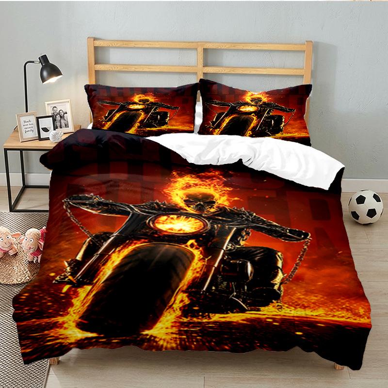Rider On Fire 3PCS Bedding set,Ideal for 1pc Duvet Cover And 2pcs Pillowcases Perfect for Fan gift,Ideal for Bedroom, Dormitory