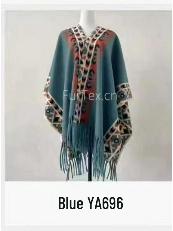 Elegant Ethnic Ink Painting Cape Shawl with Tassels - Versatile Travel Scarf Cloak