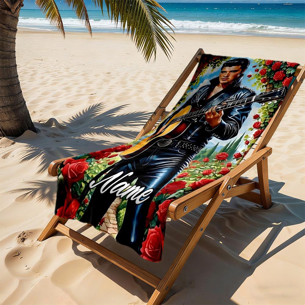 Rock 'n' Roll Legend Roses Customize Text Beach Towel Soft Durable Quick-Dry