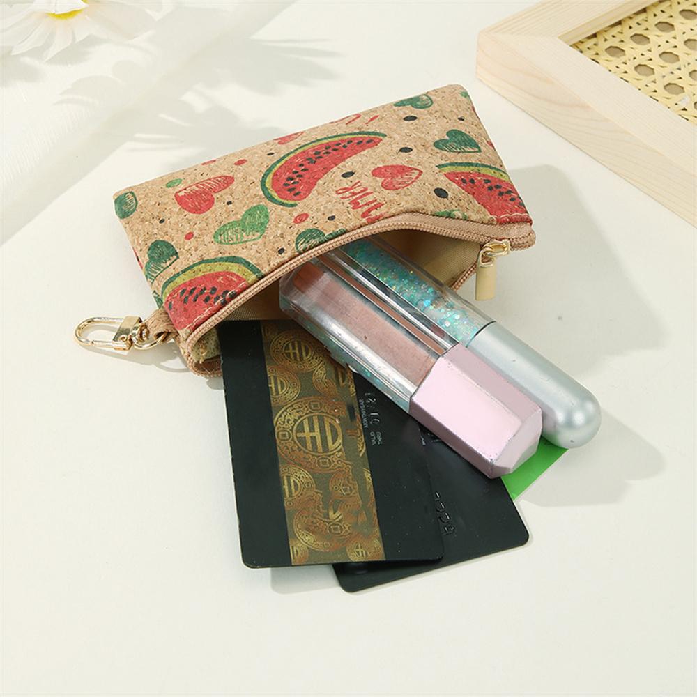 Retro Printed Coin Purse Women Men Cork Mini Wallet Small Bag Key Chain Ring Change Purses Zipper Money Bags Square Clutch Bag