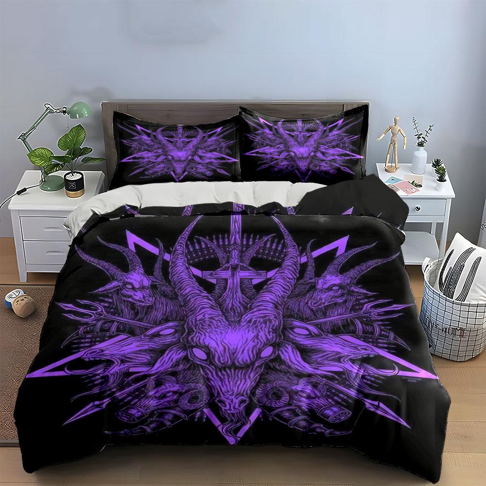"Purple Goat Head Art Decor" Bedding Set with 1 Duvet Cover 2 Pillowcases Single Double King Queen, Gift