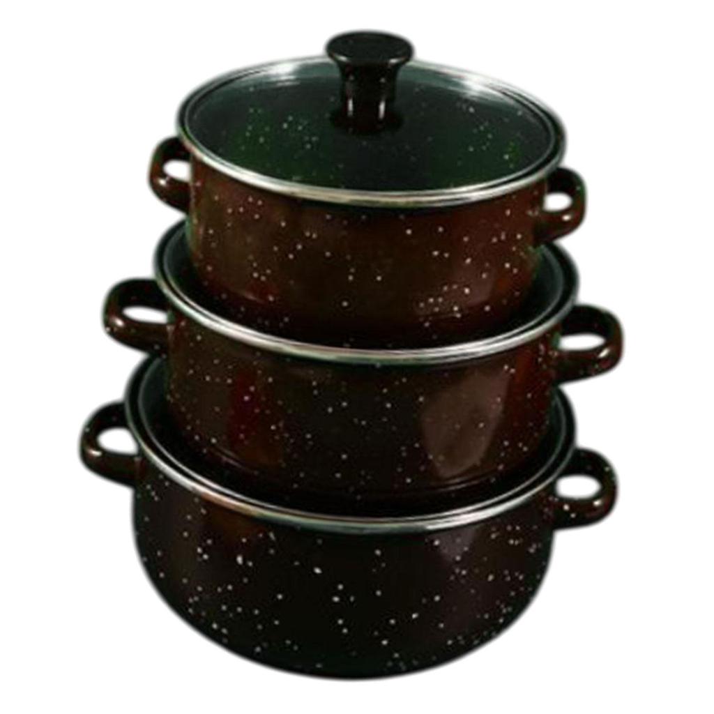 3Pcs Enamel Stockpot with Lid Cookware Housewarming Gifts Practical Creative