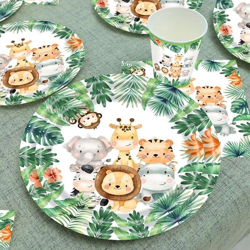 Decoration Anniversaire Animaux Set Anniversaire Safari Animaux De La Jungle Vaisselle Jetable 346683 Bannière Jungle Fête Enfant