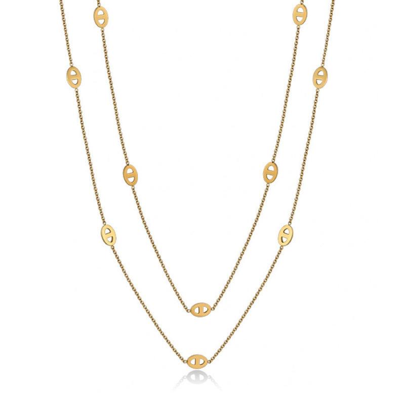 Cross Europe Fashion Titanium Steel Women's 120cm Ultra-long Double D Pig Nose Sweater Chain Necklace