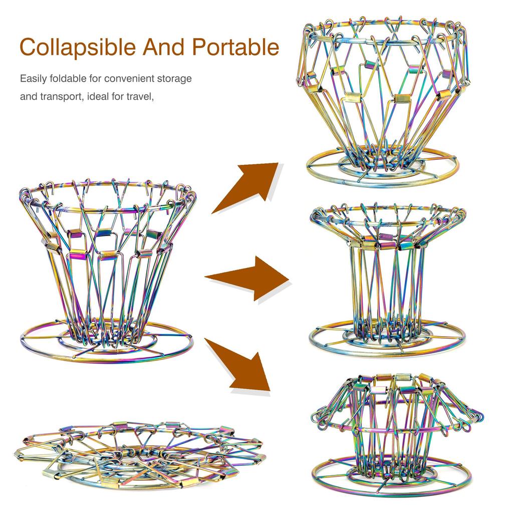 TOCCOOL Stainless Steel Coffee Dripper, Foldable Portable Coffee Filter Holder, Reusable, Fits Coffee Filters and 60 Degree Conical Filters (Colorful)