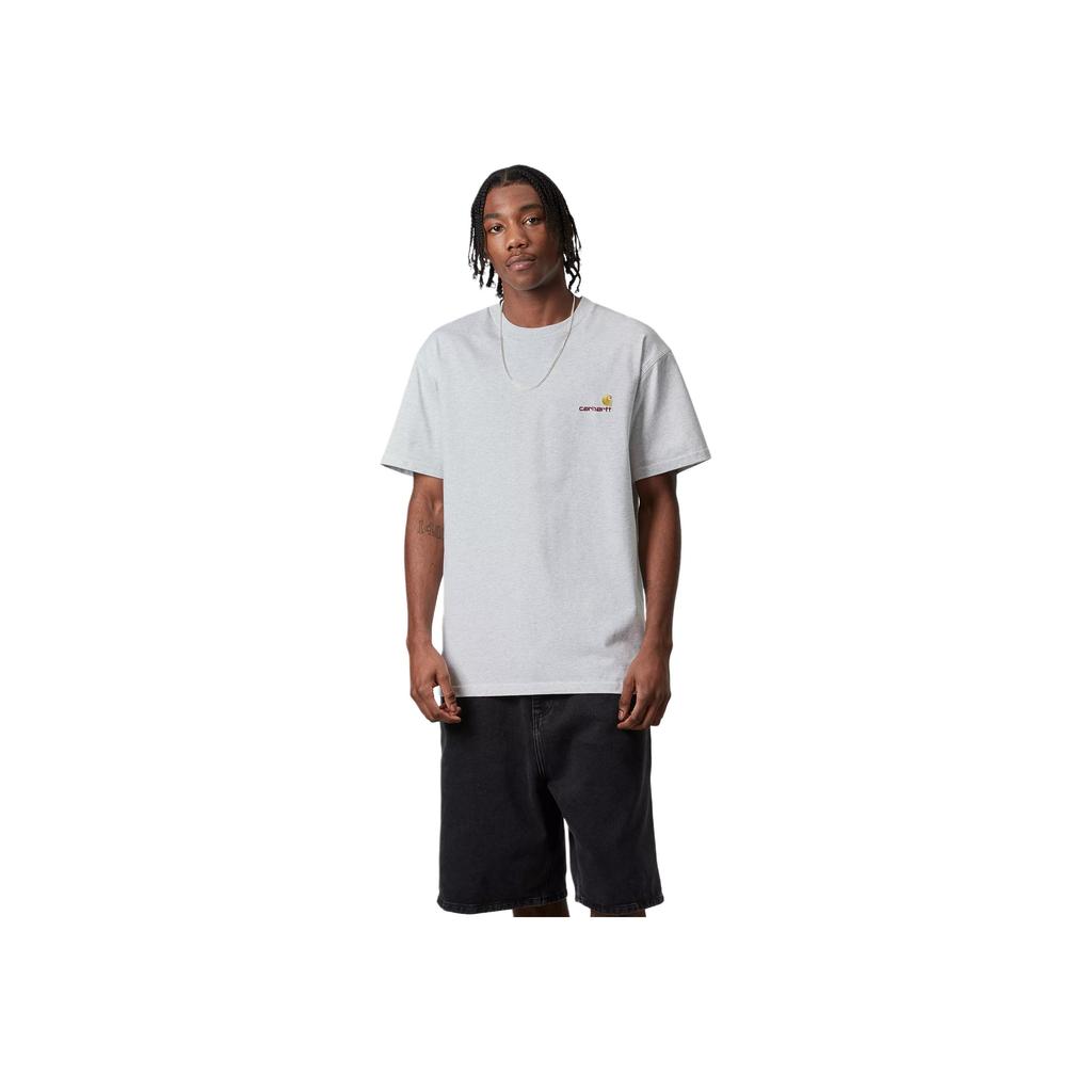 Carhartt WIP T-shirt Manches Courtes American Script Gris Chiné Homme Streetwear I029956-482-XX