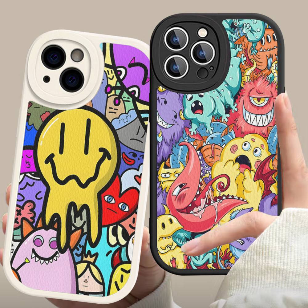 Cute Little Monster Phone Case Hard Leather For iPhone 16 15 14 13 12 Mini 11 14 Pro Max Xs X Xr 7 8 Plus Fundas