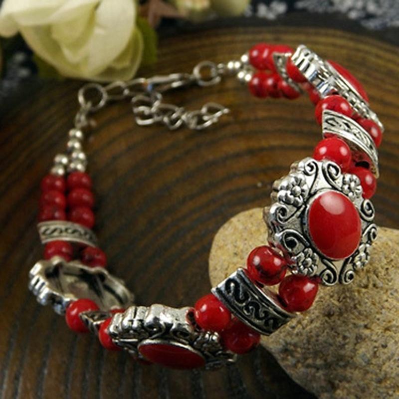 Vinatage Retro Tibet Rot Jade Türkis Perlenarmband