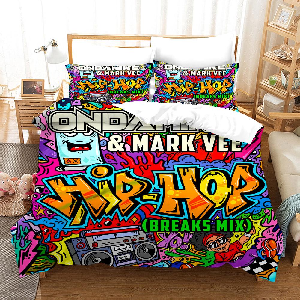 Cartoon Style Hip-hop Doodle 3D Printed Duvet Style Pillowcase Bedding Set Teenager Bedroom Decor Bed Set