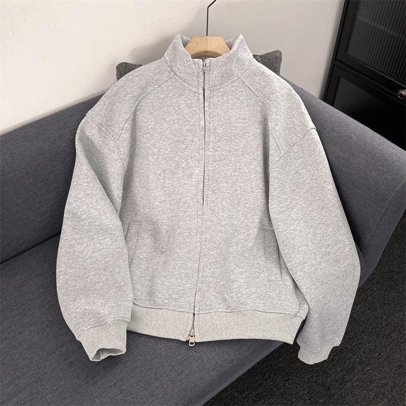 

Unisex Retro Japanese Stand Collar Hoodie: Heavyweight, Loose, and Versatile Cardigan Jacket XL сірий колір
