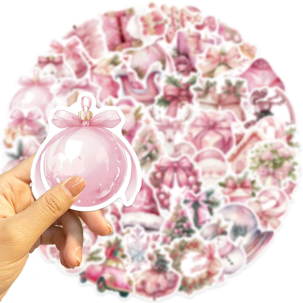 50 Pink Christmas Stickers: Cartoon Graffiti for Phone Cases & Scrapbooks, Waterproof & Adhesive