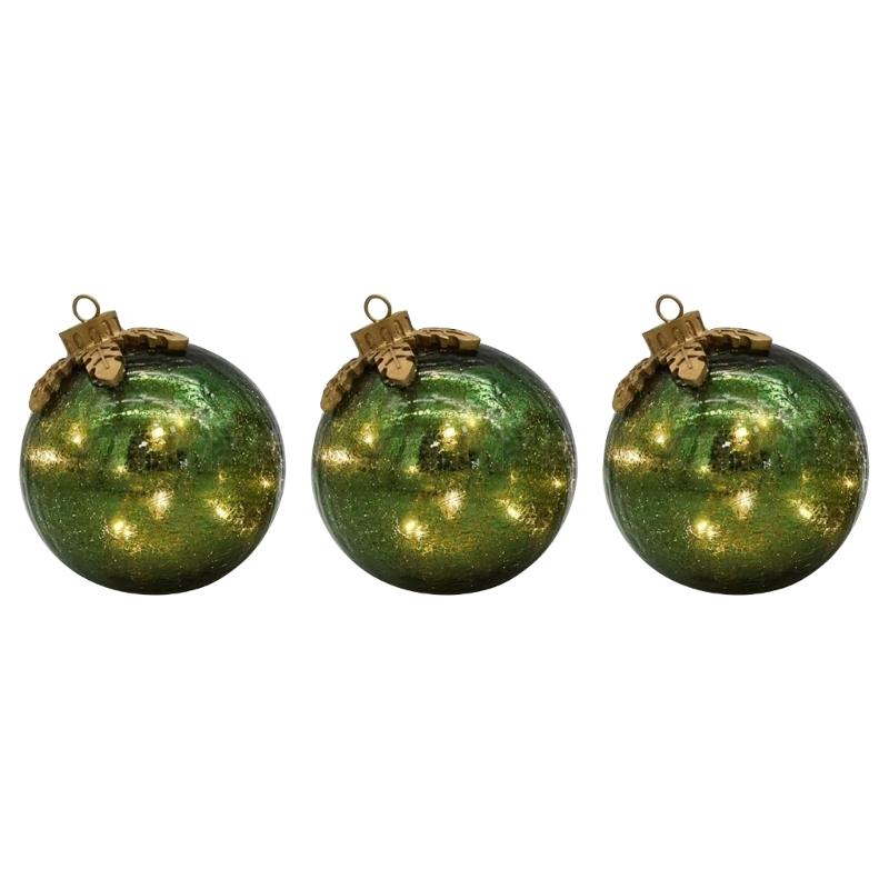 

3 Pieces Plastic Holiday Set LED Lighted Sphere Battery Timer Function Desktop Display зелёный
