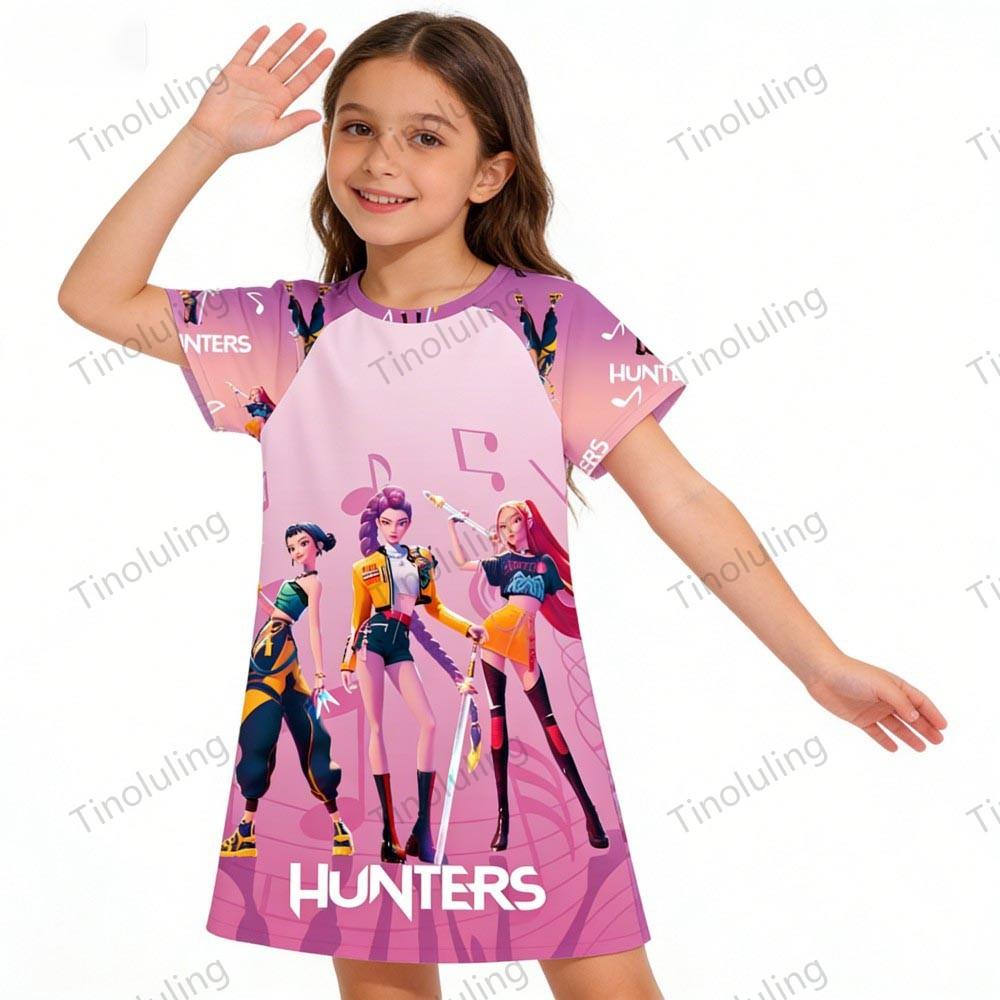 Girls Night Dress Kids Toddler 3 4 5 6 7 8 9 10 11 12 Years Kpop Demon Hunters Summer Short Sleeve Little Girl Nightgown Pajamas