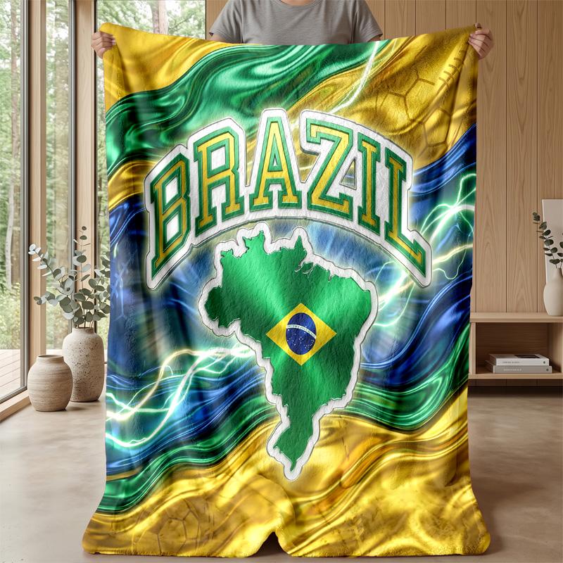 Couverture Flottante Imprimée Football Brésilien Douce pour la Peau Chaude Décorative pour Canapé Lit Intérieur Utilisation Quotidienne