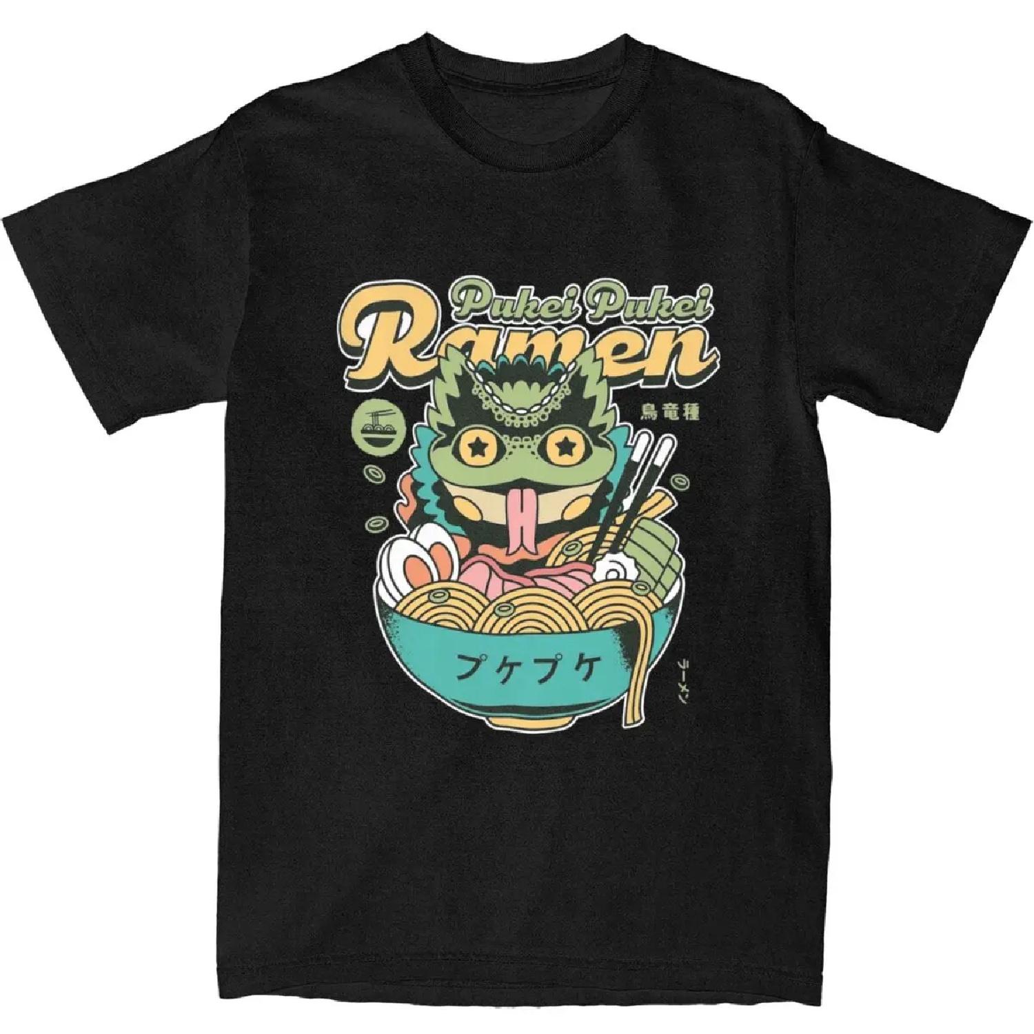 Vintage T-Shirt Pukei Pukei Ramen Pure Cotton T-Shirts Monsters Hunters Trending Tshirt for Men Summer Short Sleeve Clothes S