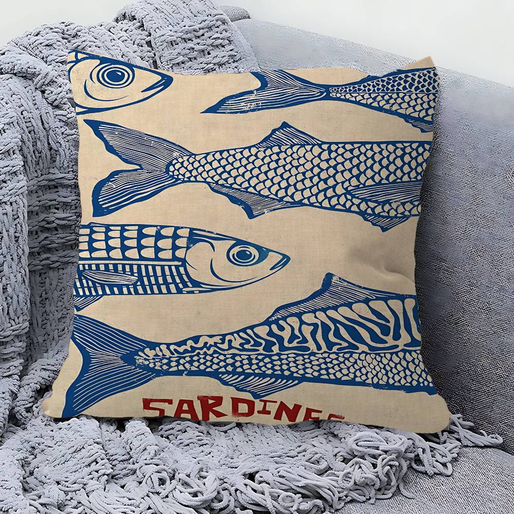 Sardine Lobster Ocean Animal Pillow Cover Sofa Cushion Cover Home Room Decoration Children Gift