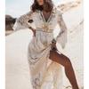 Vestidos largos de verano para mujer, estilo vintage, con flecos, encaje, empalme, informal, para vacaciones y playa