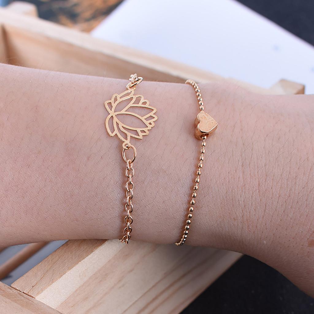 S Imple And Personalized Hollow L Otus Bracelet Fashion 2-piece Set