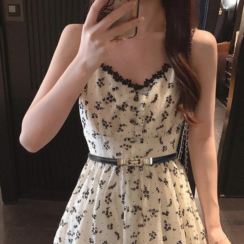 Fashionable Leather Thin Belt New Style Decoration with Skirt with Versatile Waist-length Punch-free Women's Suit Belt