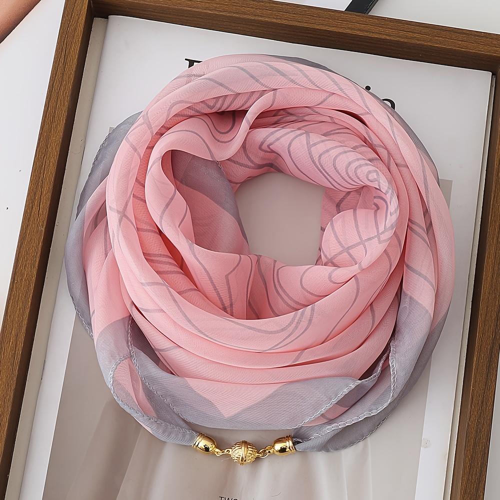

Lightweight Printed Scarf with Magnetic Clasp – Stylish, 100% Polyester, All-Season Women s Neck Accessory. розовый