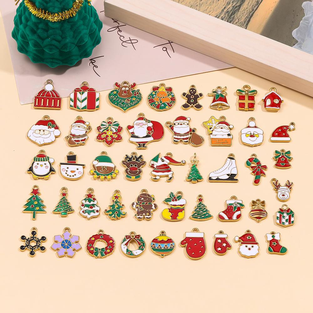 1pcs Stainless Steel Christmas Charms Gold Color Santa Claus Christmas Tree Enamel Pendants For DIY Earrings Necklaces Making
