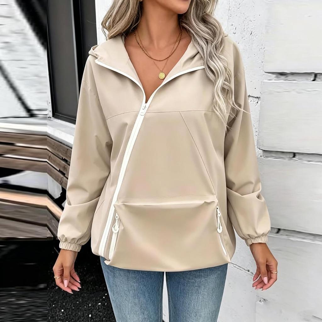Women's Casual Hooded Zip Up Jacket with Pockets