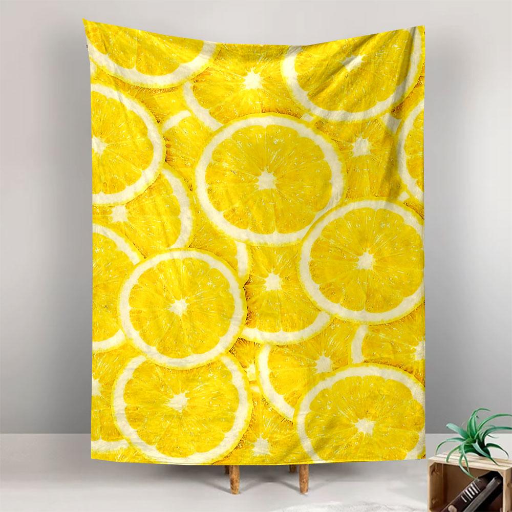 Fresh Lemon Slices Bright Yellow Citrus Fruit Pattern Wall Tapestry Kitchen Decor for Dining Room Living Room