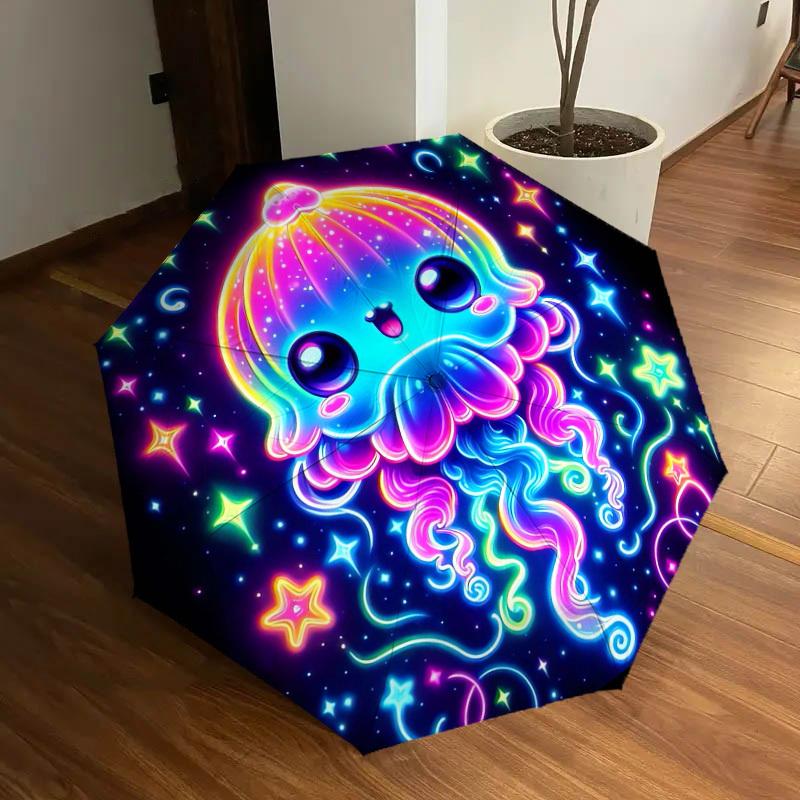 1pc Glowing Jellyfish Cosmic Art Umbrella with Plastic Handle,Suitable for All Seasons Home Travel Outdoor UmbrellaDD194