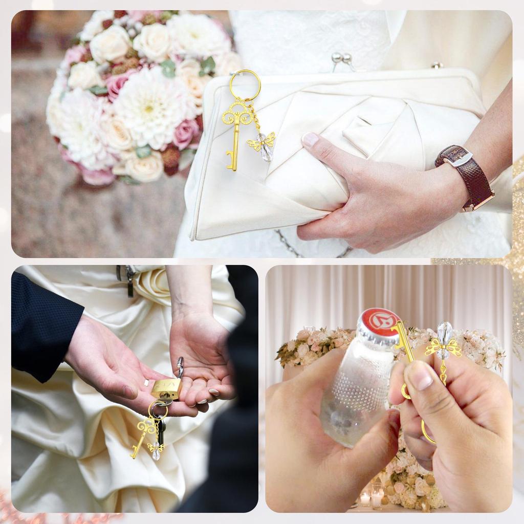 Gold Keychain Crystal Bottle Opener: Party, Wedding Gift & Guest Souvenir Set