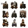 Fall Fireplace Decorations Halloween Reading Ghost Figurine, Wooden Desktop Ornaments, Vintage Spooky Shelf Accents Statue with Stand for Home