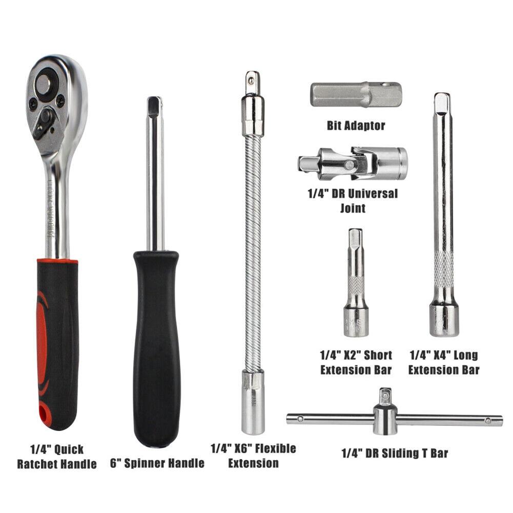 46 Pieces 1/4 " Drive Socket Ratchet Wrench Bit Bits Included Sliding Bar Extension Bar 1/4"Quick Ratchet Handle