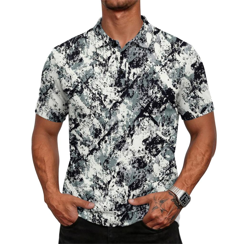 Men's casual loose-fitting fashionable camouflage pattern printed short-sleeved T-shirt top