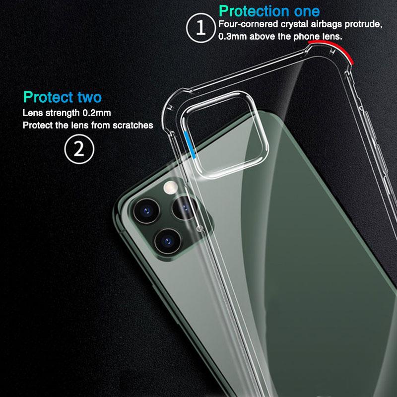 Shockproof Armor Clear Soft TPU Case For iPhone 11 Pro Max SE X XS XR 6 6S 7 8 6SPlus 7Plus 8Plus Silicone Strong Airbags Phone Back Cover Shell Coque