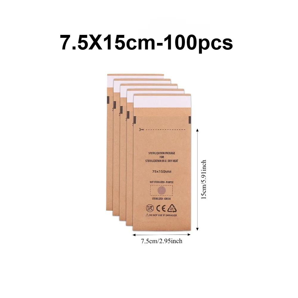

Sealing Cleaning Bags Dental Tools and Nail Supplies Storage Bags Dry Heat High-pressure Sterilization Kraft Paper Cleaning Bags 100pcs