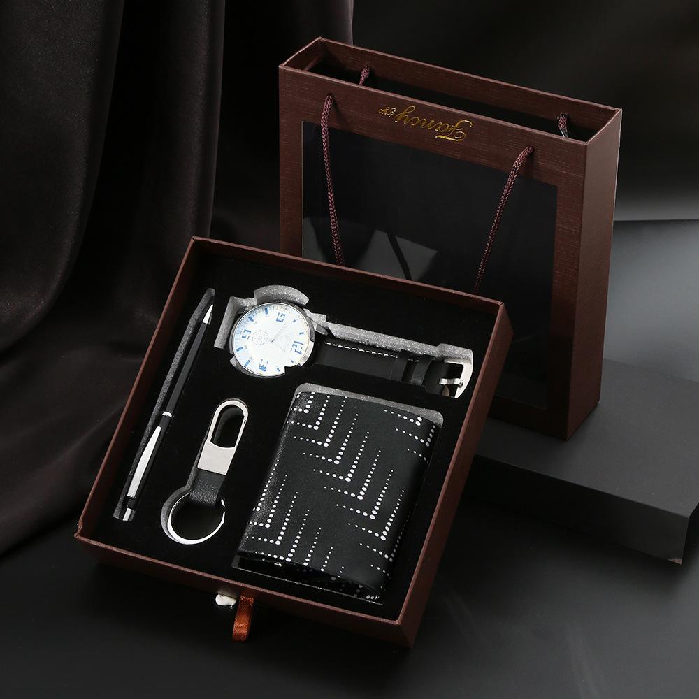 Set de Regalo para Hombre, Cartera + Reloj + Caja para Cinturón, Regalo de San Valentín Día del Padre para Novio Amigo