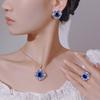 Jewelry Set, Earrings, Ring Necklace, Blue Spinel Square Design, High-End Light Luxury Women'S Colored Treasure.