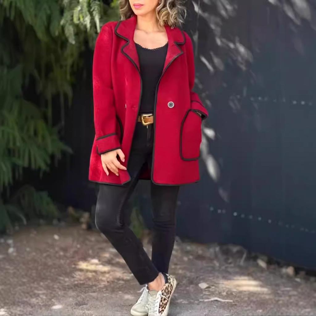 Nuovo Cappotto di Lana Double-face da Donna Autunno e Inverno con Colletto a Tailleur