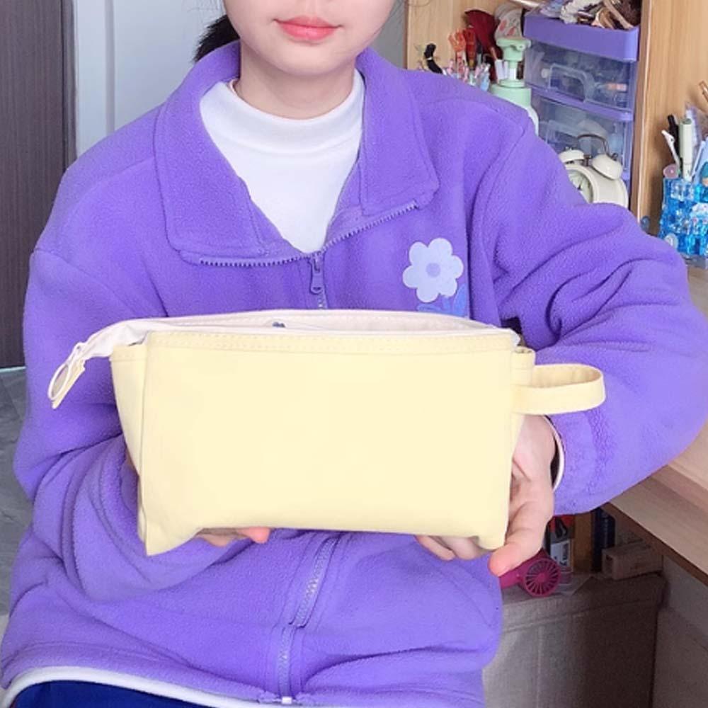 Large Capacity Cartoon Canvas Pen Bag PVC Stationery Storage Bag Cute Bear Pencil Pouch  Daily