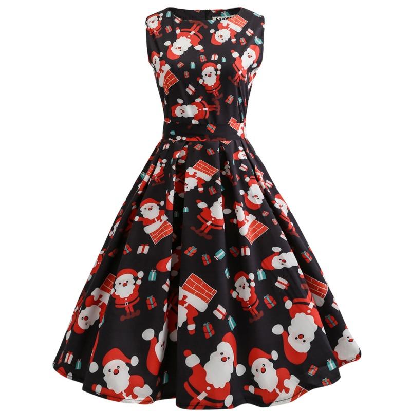 

Рождественская серия новое мудрое ретро платье без рукавов с принтом XXL чёрный