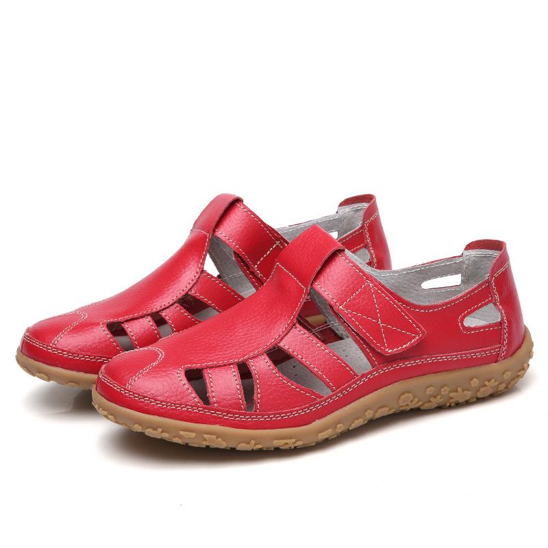 Summer handmade retro sandals soft-soled mother shoes cowhide Velcro casual women's shoes