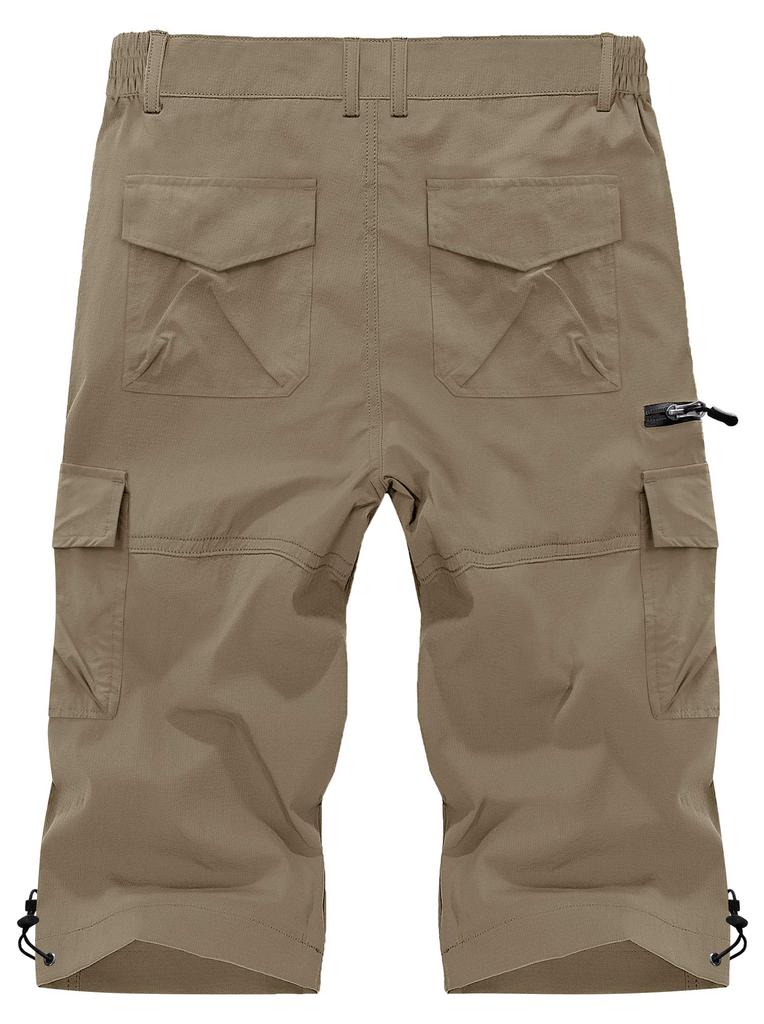 KEFITEVD Men's Outdoor Pants, Hiking, Fishing, and Cycling Shorts, Military Style, Stretch, Khaki, Size 2XL