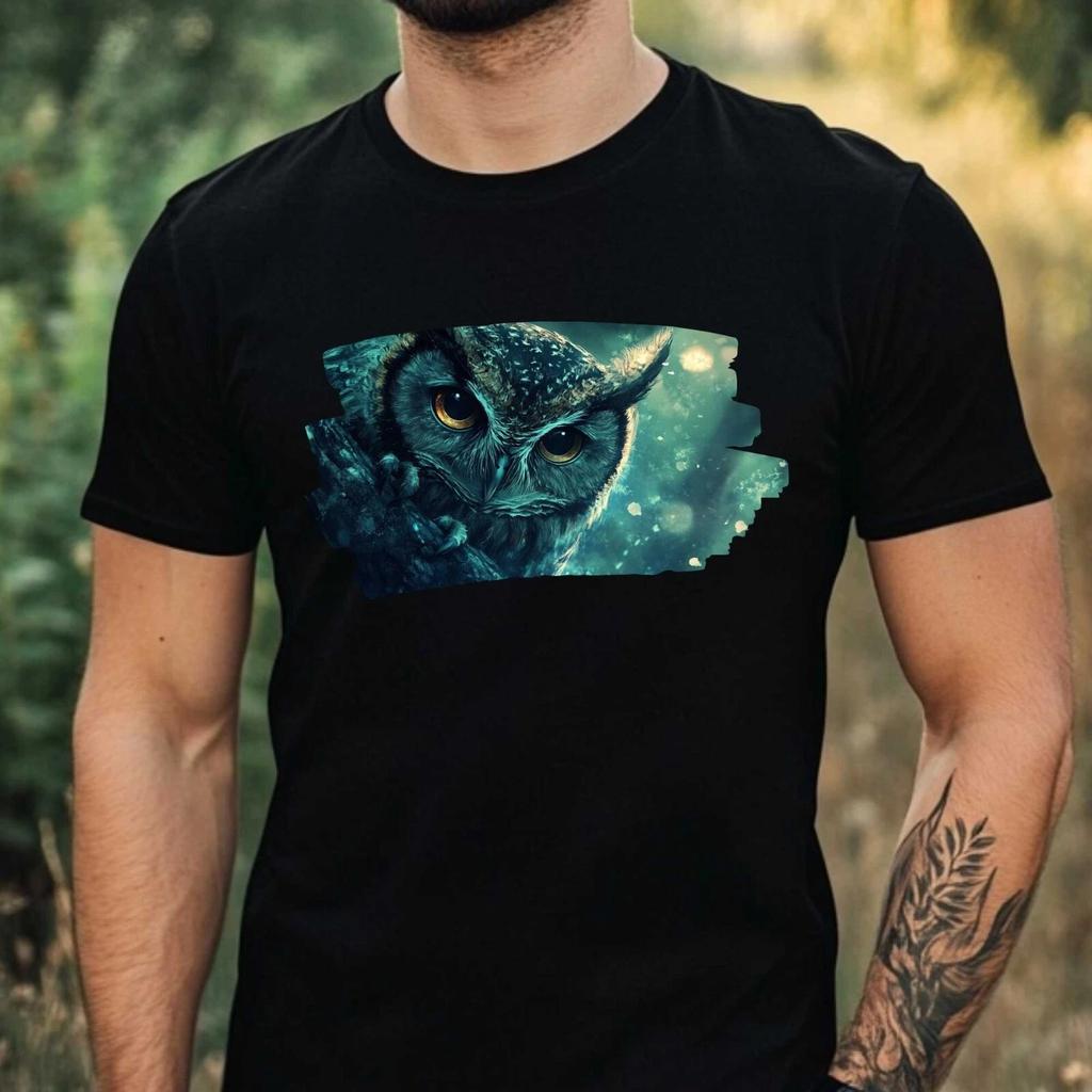 T-Shirt Herren Wald Eule Motiv Baumwolle Größe XS bis 5XL