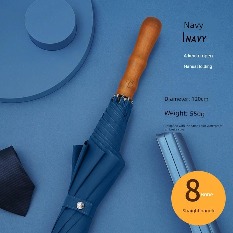 Extra Large Storm Special Wooden Handle Straight Rod Retro Automatic Windproof Extra Large Thickened Reinforced Long Handle Business Men Umbrella