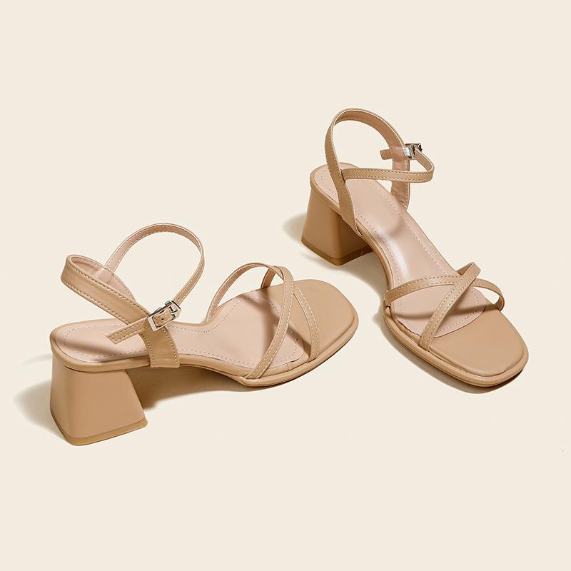 Summer Backless Chunky Heel Sandals for Women – Cross and Single Strap Open Toe with Soft Thick Sole.