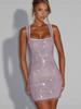 Abito alla Moda Trendy a Colore Solido con Rilievo a Diamante e Spalline Sottili per Donna Inverno Nuovo Sexy Schiena Scoperta Senza Maniche Chic Aderente