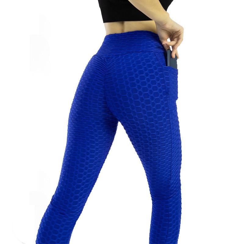 High Waist Peach Lift Yoga Leggings with Pocket & Jacquard Design