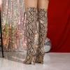 Eilyken Spring Leopard Print Peep Toe Over The Knee Boots Women Sandals Fashion Thin Heels Lace Up Shoes Botas Largas Mujer