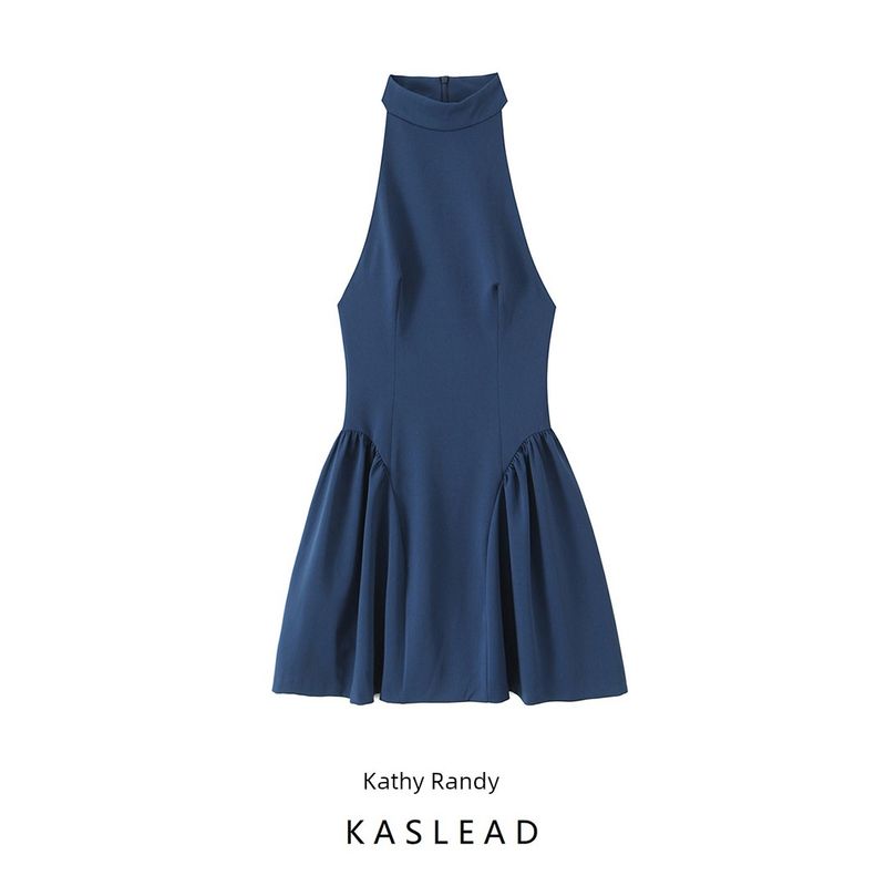 Kaslead New Women Clothes Western Style Fashion Simple Neck Collar Short Dress 8685555