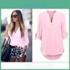 Polyester V Neck Button Front Womens Casual Shirt For Office And Spring Wear