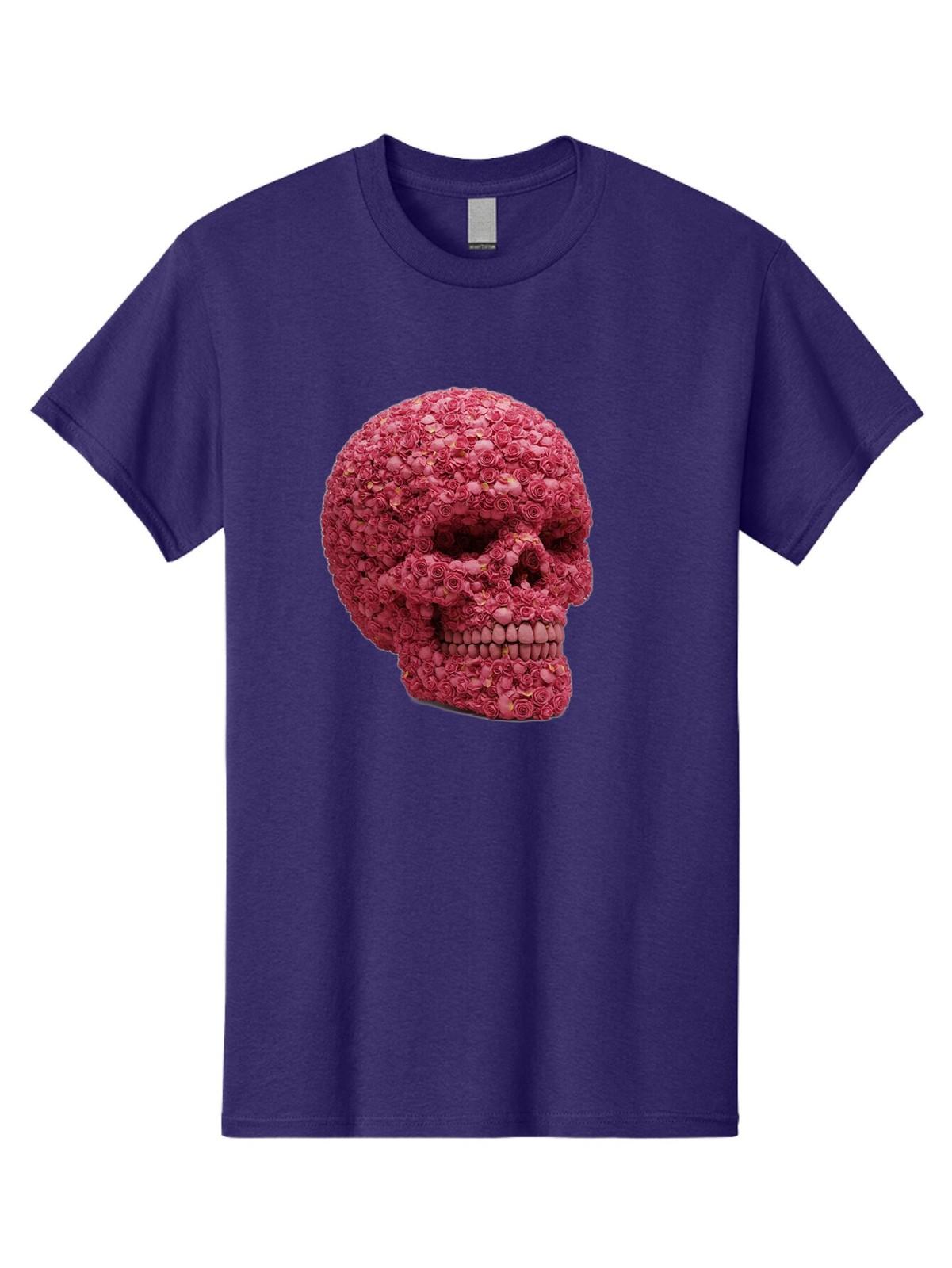 Skull-With-Pink-Roses-2 Mens Graphic Tee, 100% Cotton, Casual Summer Wear S разноцветный